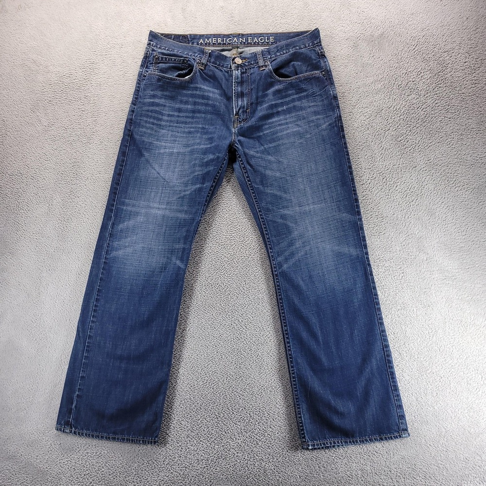 American Eagle Jeans Mens 34x30 Blue Low Rise Bootcut Dark Wash Preppy Faded